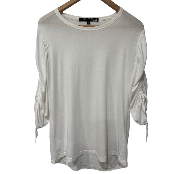 Veronica Beard Waldorf Pima Cotton Tee Large White Adjustable Ruched Tie Sleeves - Picture 1 of 9